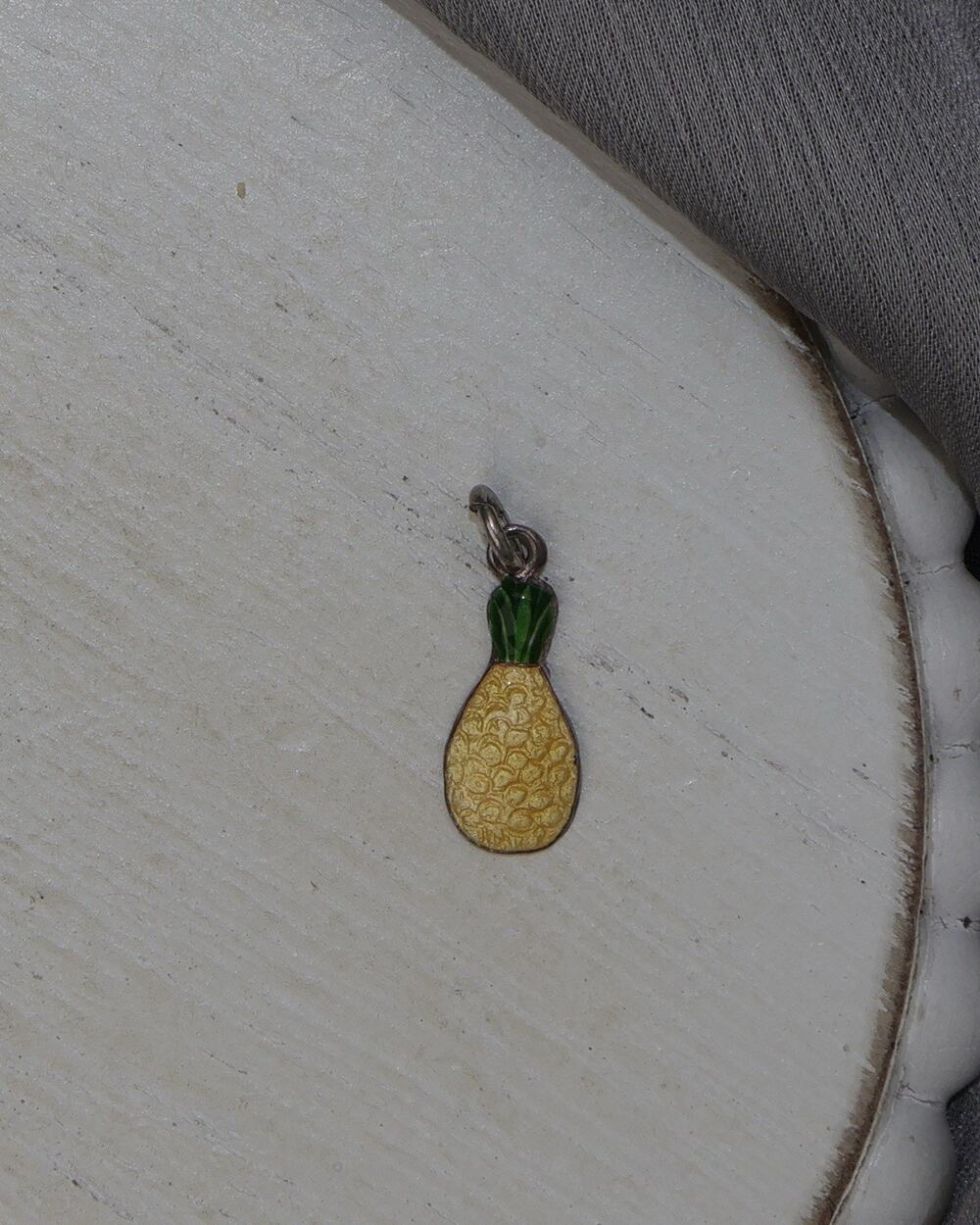 Vintage Sterling Silver Pineapple Yellow & Green Enamel Charm 0.8G / 0.7in